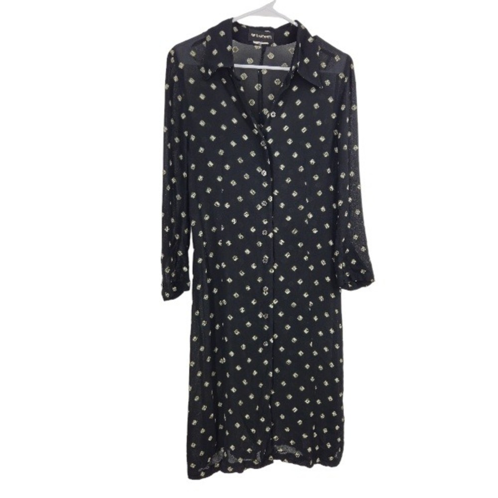 Ann Demeulemeester Shirt Dress Black Diamond Print Sheer Button Down Midi Size 6